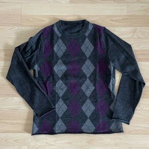 Grey argyle merino wool sweater